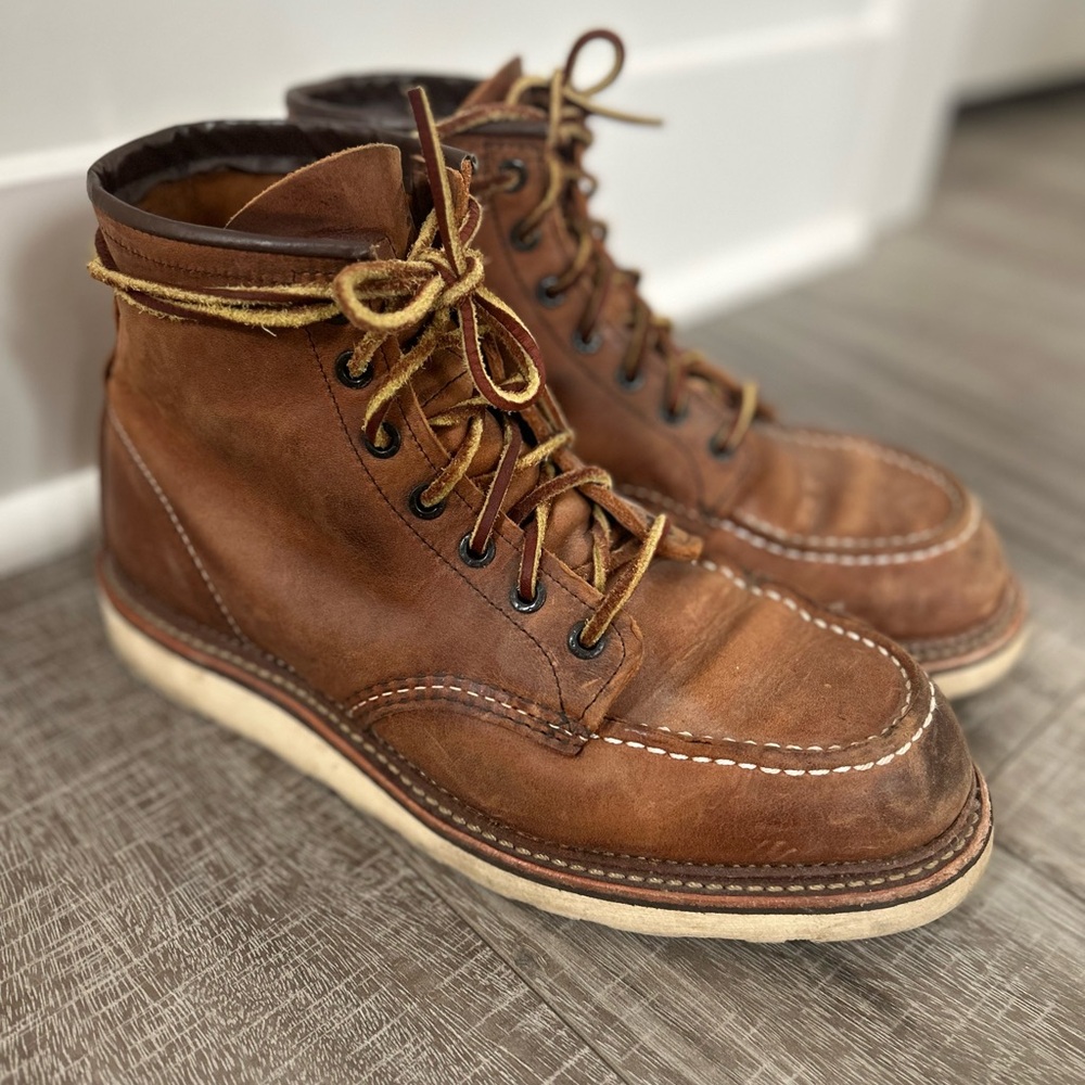 Red Wing Moc Toe boots.